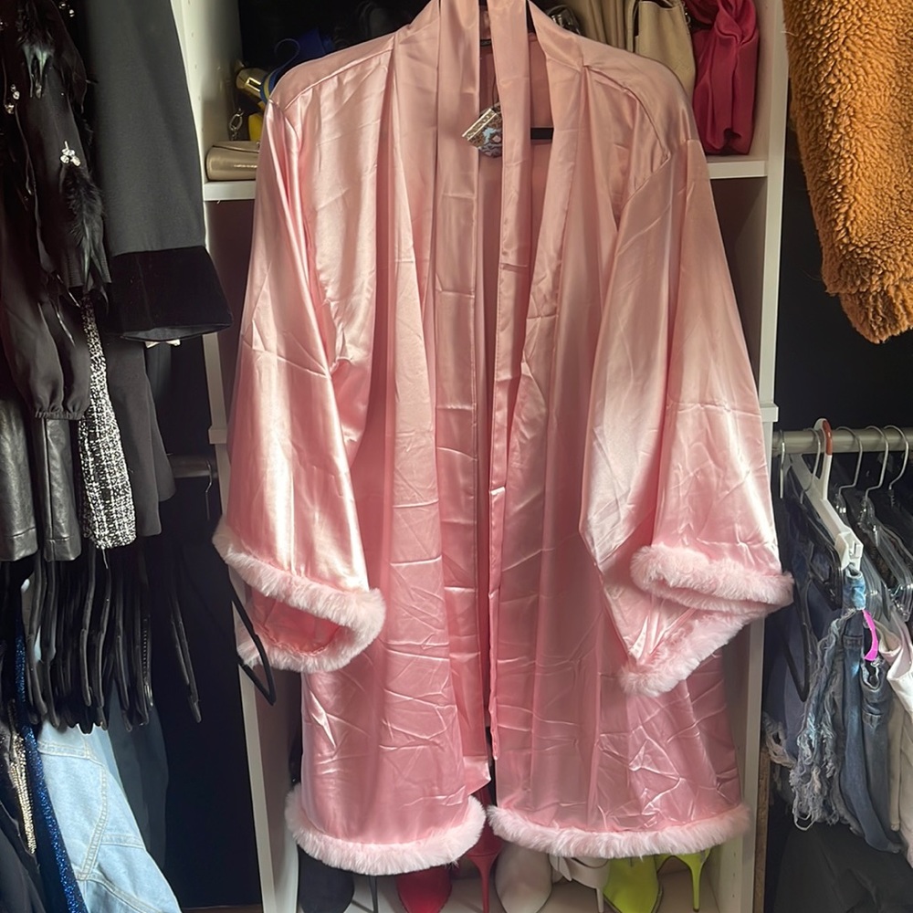 Faux Fur trimmed robe with belt